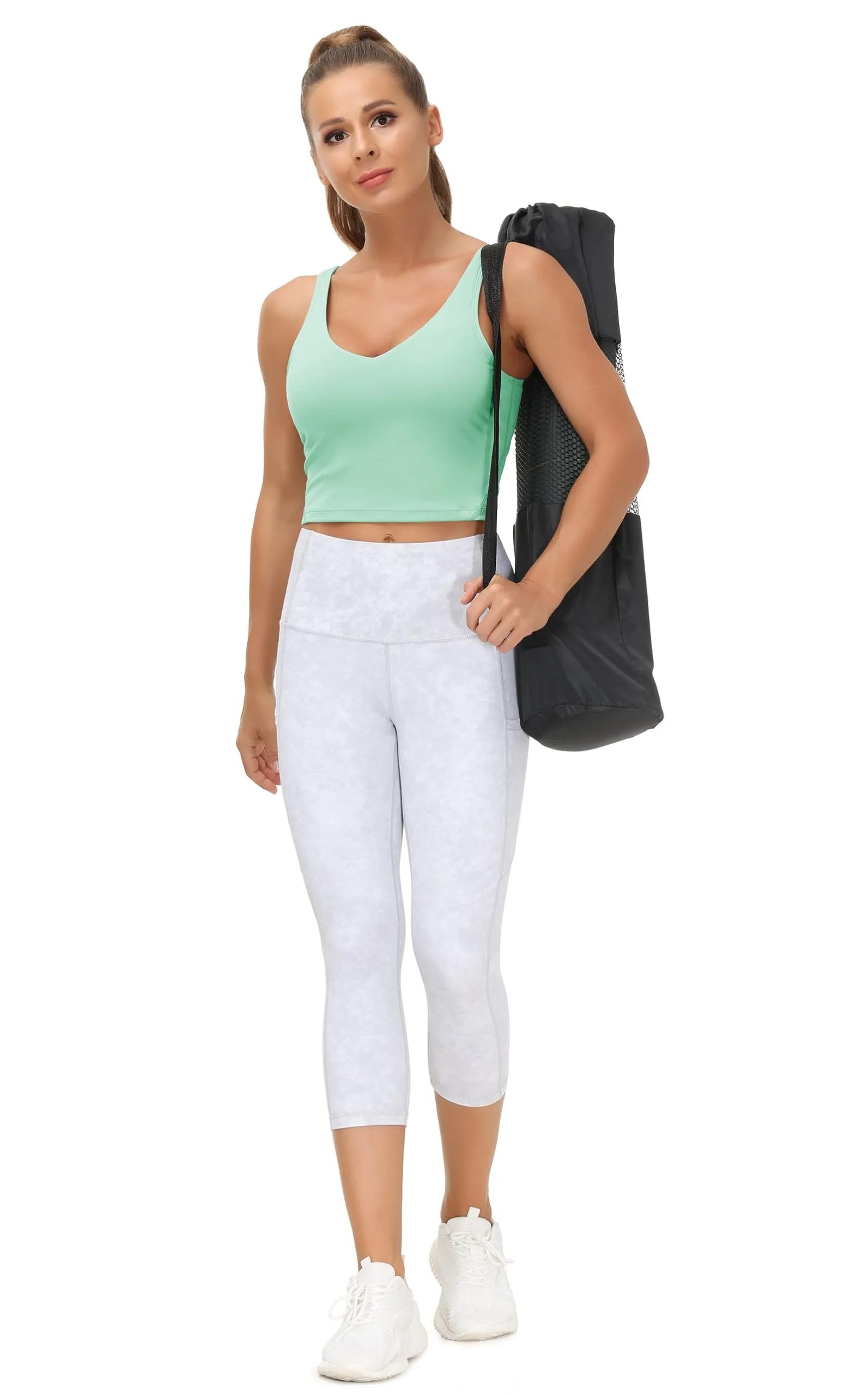 Women’s Longline Sports Bra Wirefree Padded Medium Support Yoga Bras Gym Running Workout Tank Tops(Mint Green)