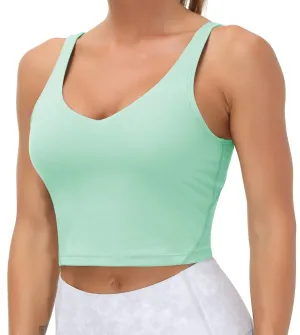 Women’s Longline Sports Bra Wirefree Padded Medium Support Yoga Bras Gym Running Workout Tank Tops(Mint Green)