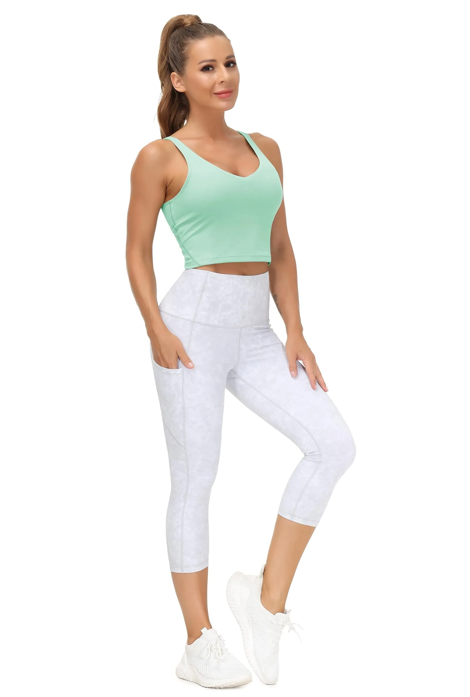 Women’s Longline Sports Bra Wirefree Padded Medium Support Yoga Bras Gym Running Workout Tank Tops(Mint Green)