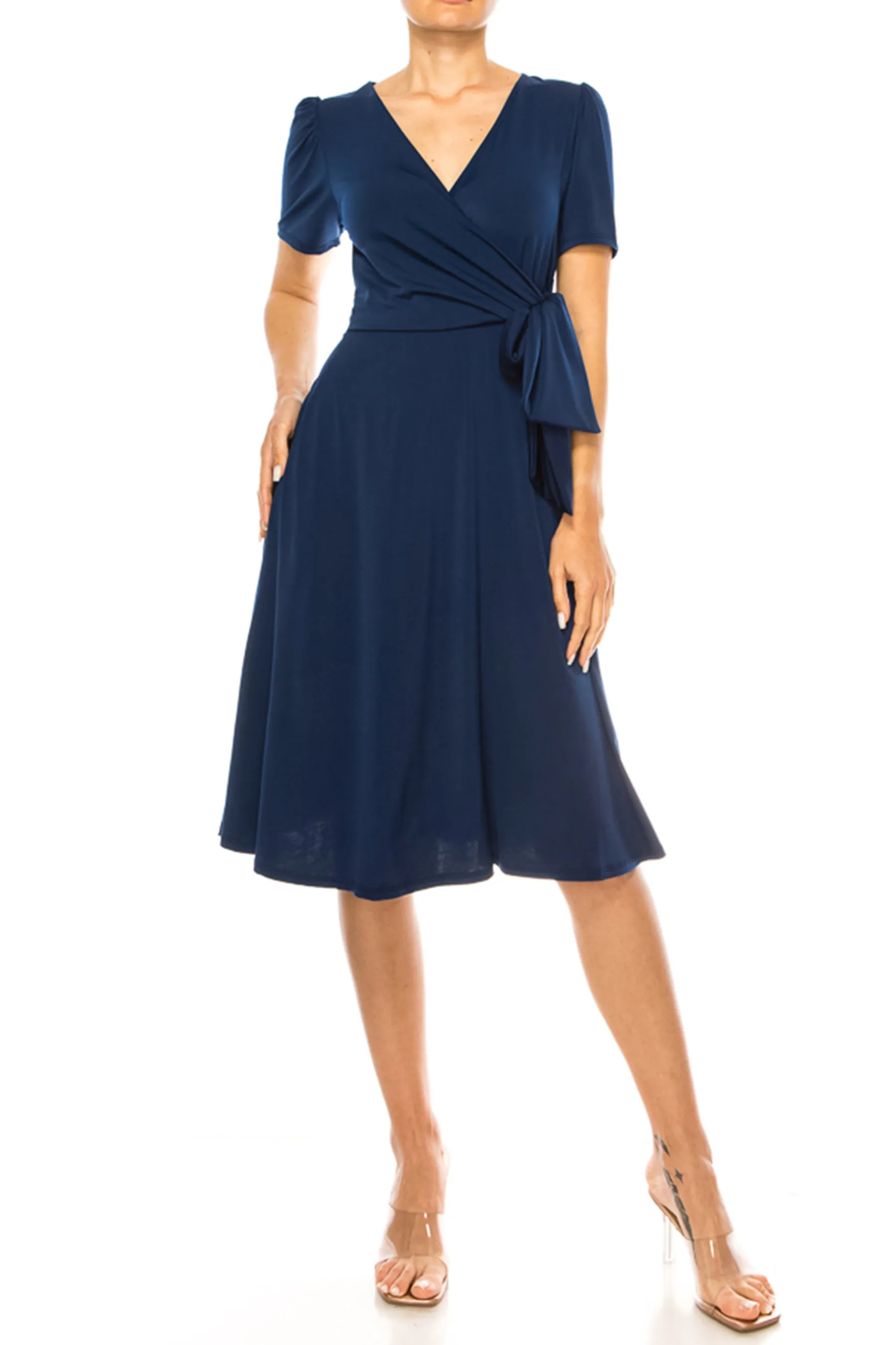 Women's Stylish Solid Faux Wrap Dress with Deep V-Neck D864 $15 Each