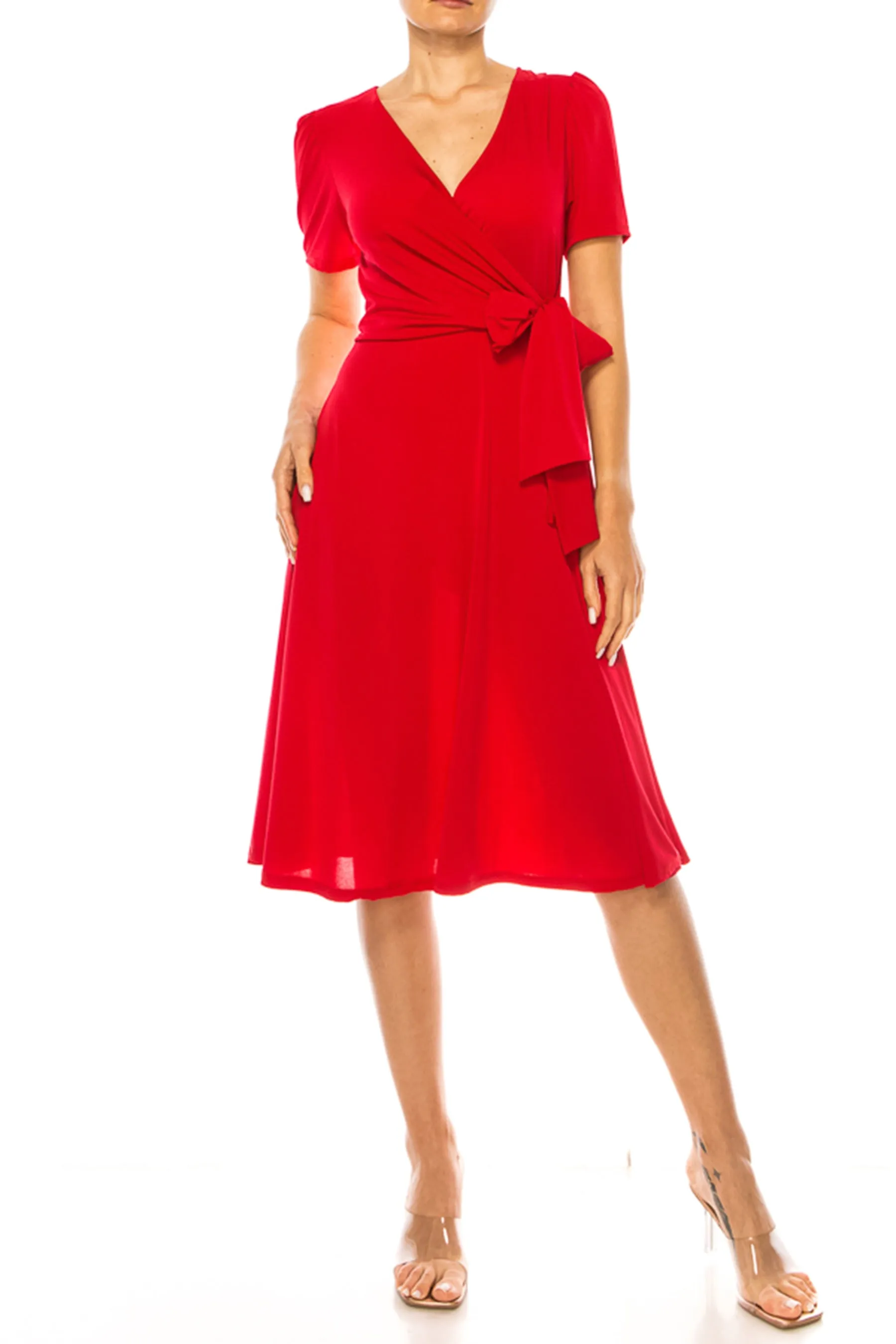 Women's Stylish Solid Faux Wrap Dress with Deep V-Neck D864 $15 Each