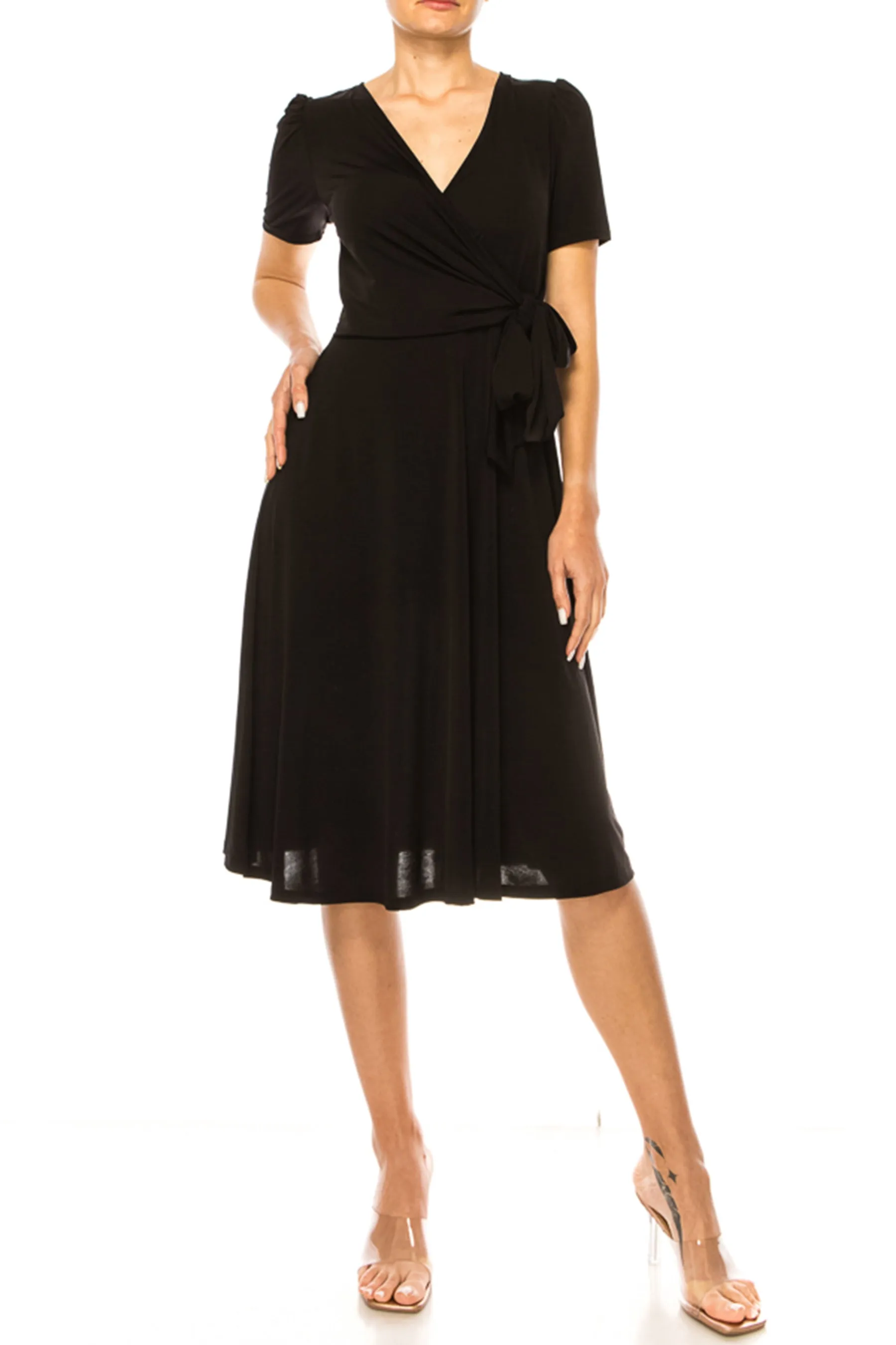 Women's Stylish Solid Faux Wrap Dress with Deep V-Neck D864 $15 Each