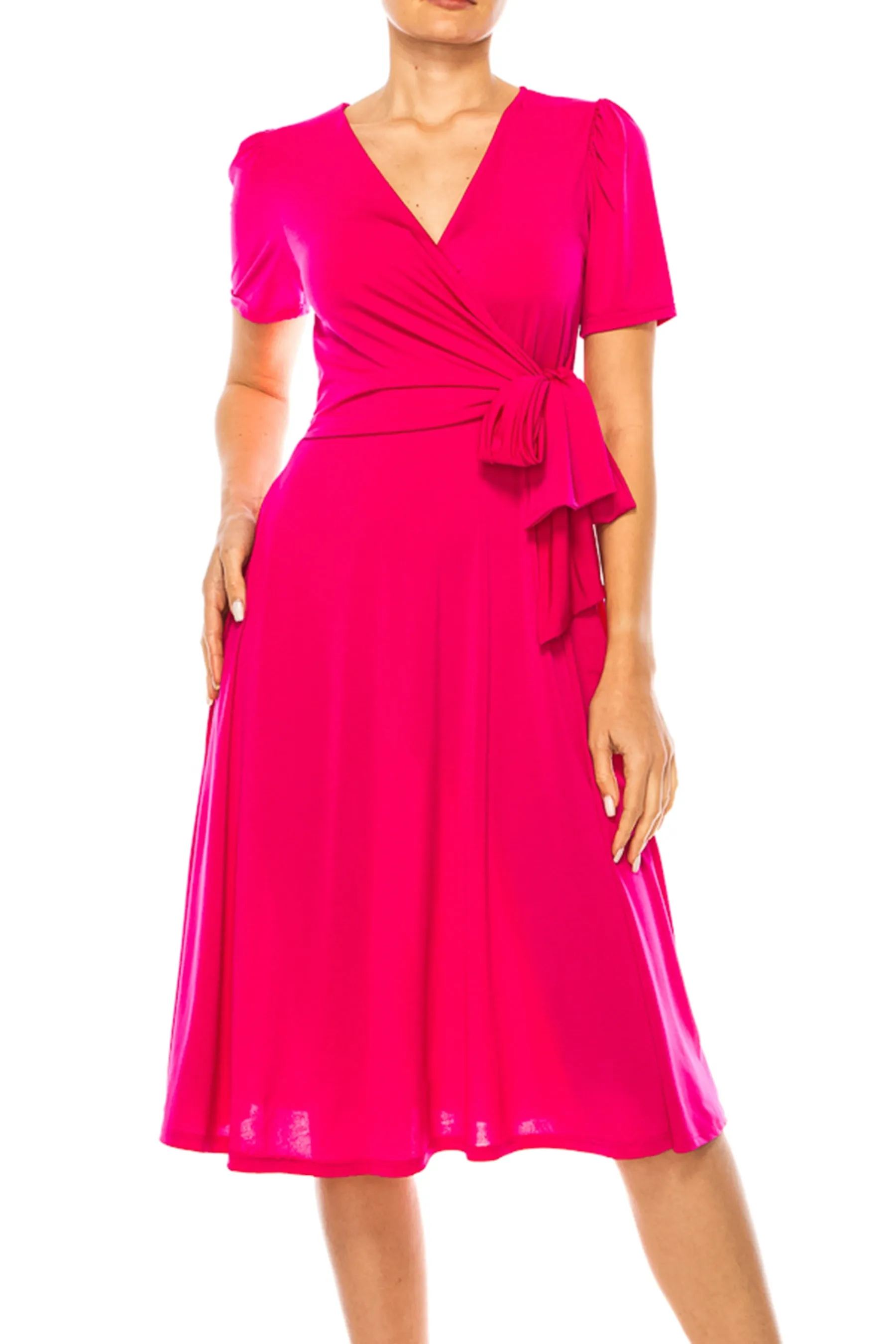 Women's Stylish Solid Faux Wrap Dress with Deep V-Neck D864 $15 Each