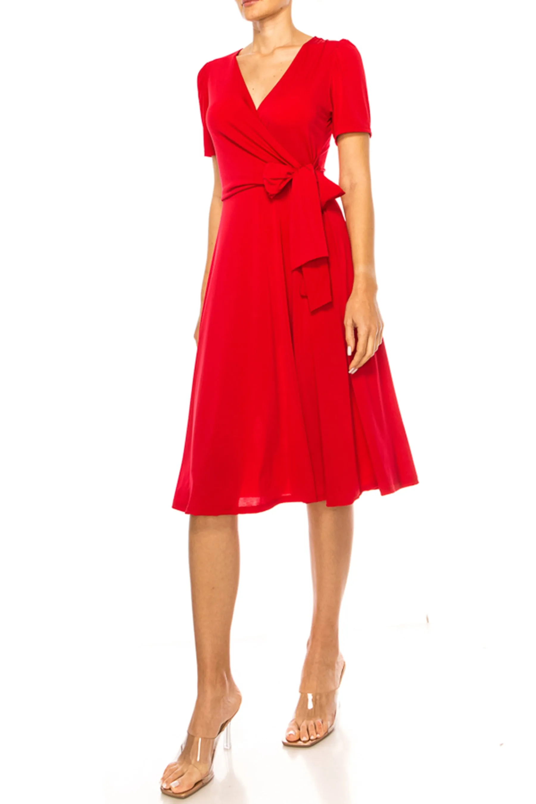 Women's Stylish Solid Faux Wrap Dress with Deep V-Neck D864 $15 Each