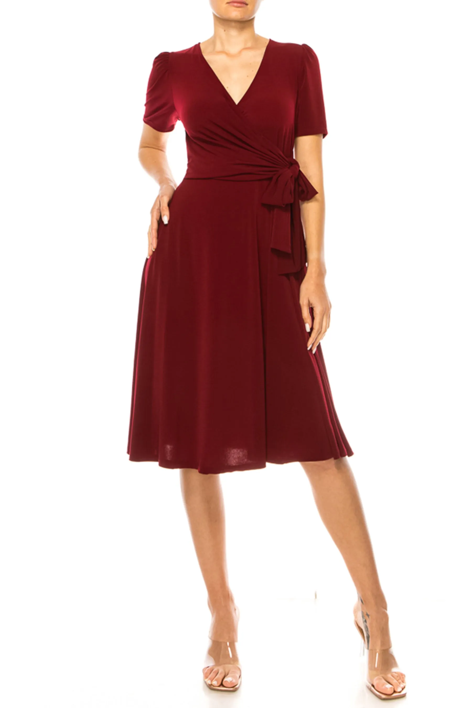 Women's Stylish Solid Faux Wrap Dress with Deep V-Neck D864 $15 Each
