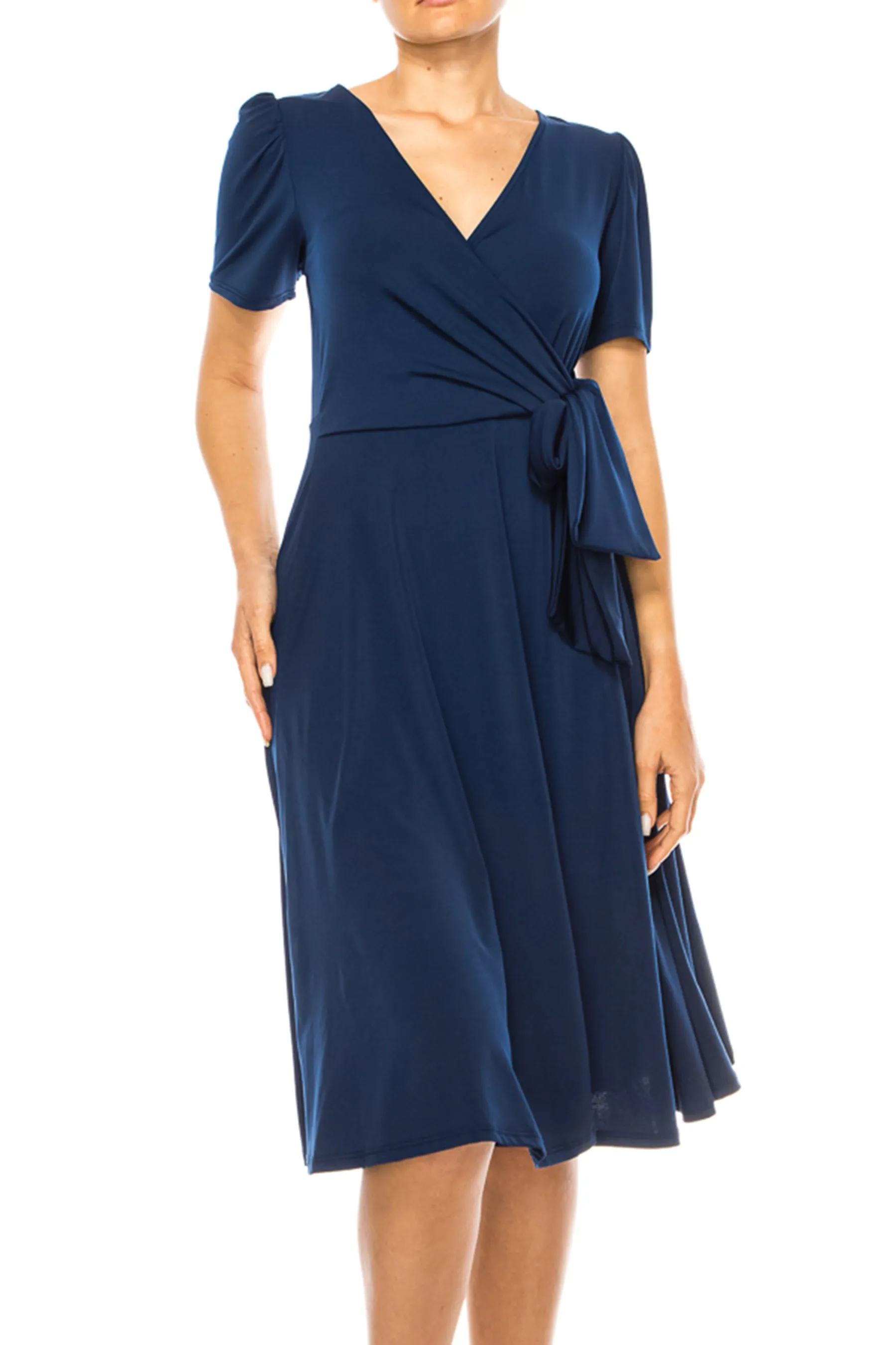 Women's Stylish Solid Faux Wrap Dress with Deep V-Neck D864 $15 Each