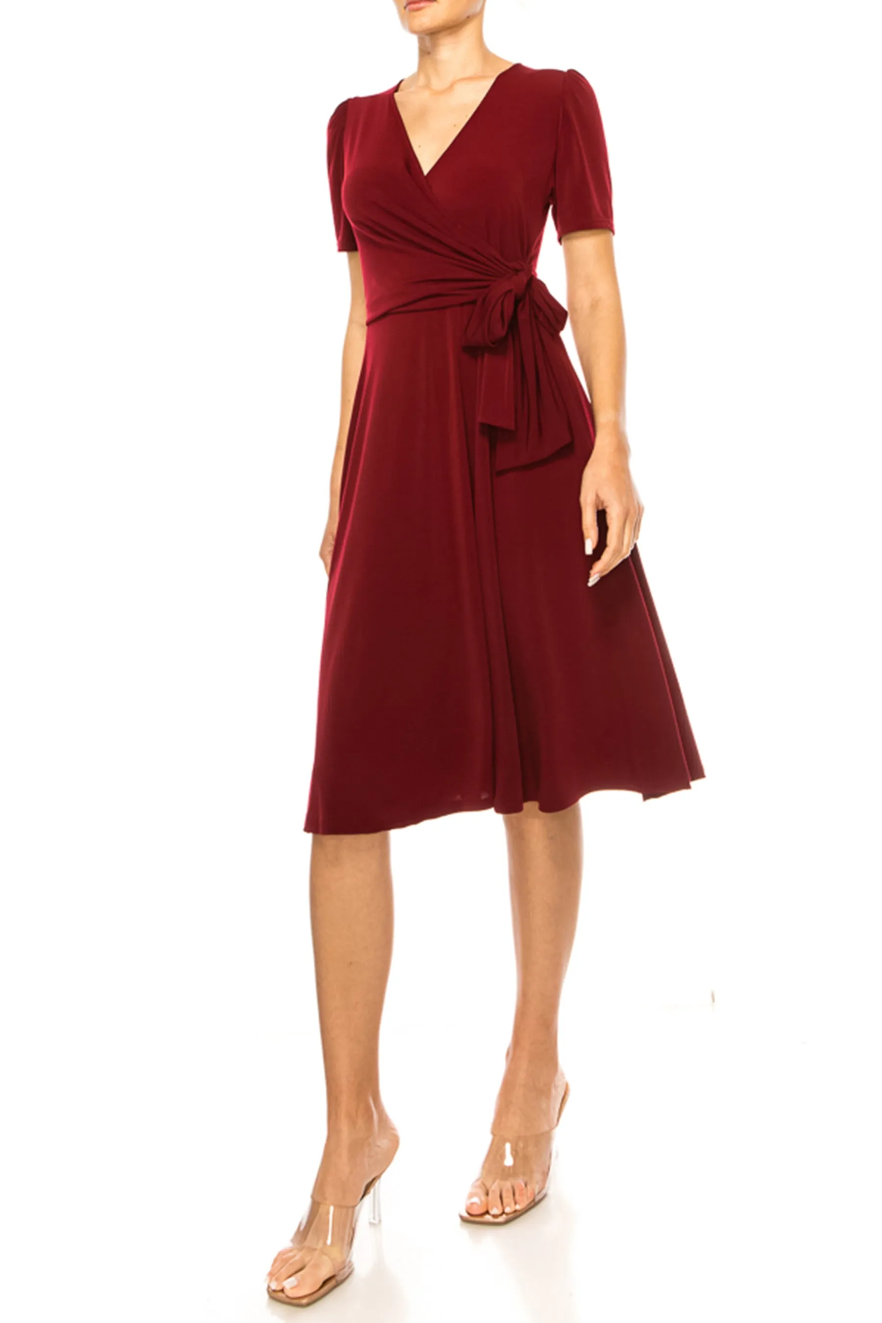 Women's Stylish Solid Faux Wrap Dress with Deep V-Neck D864 $15 Each
