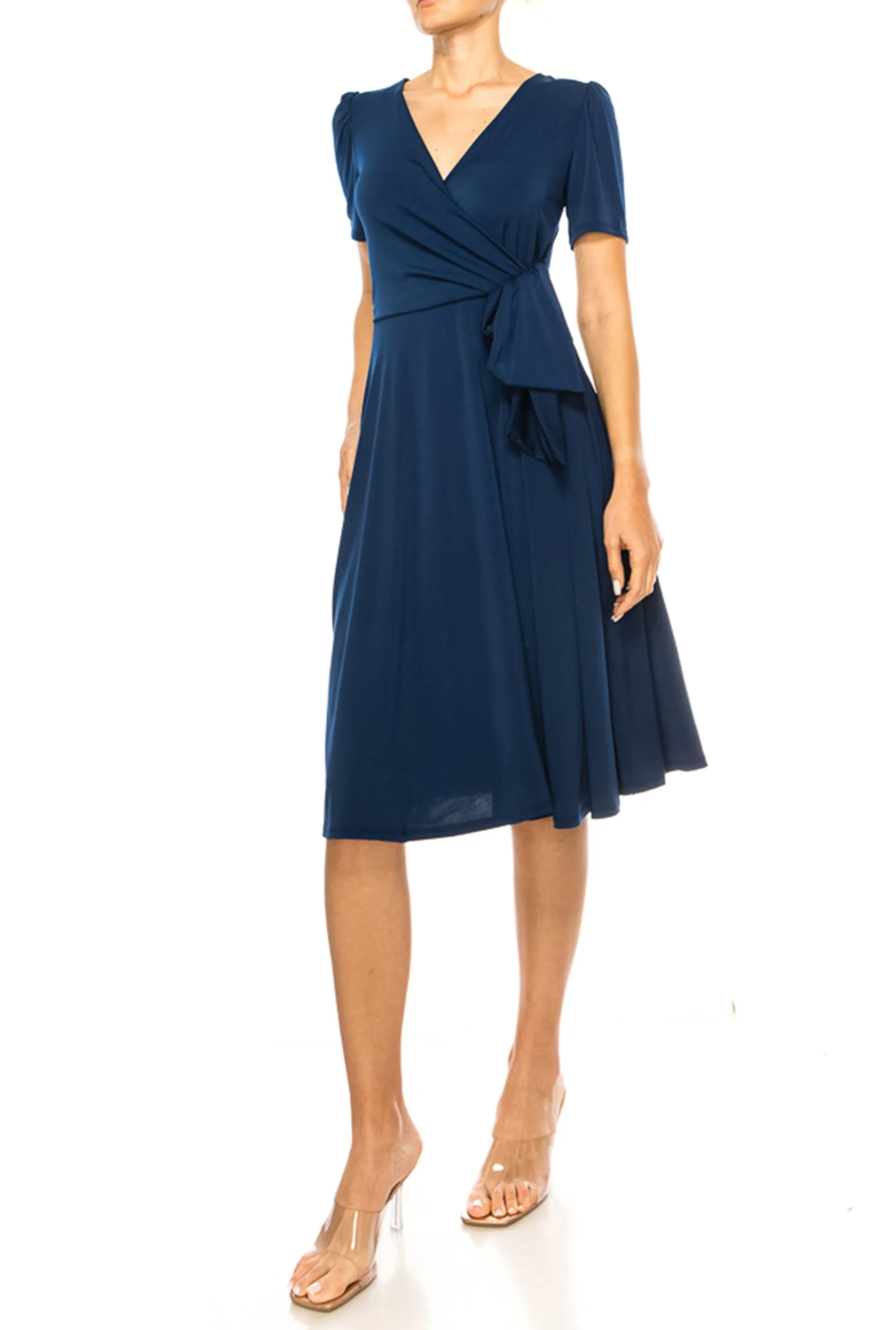 Women's Stylish Solid Faux Wrap Dress with Deep V-Neck D864 $15 Each