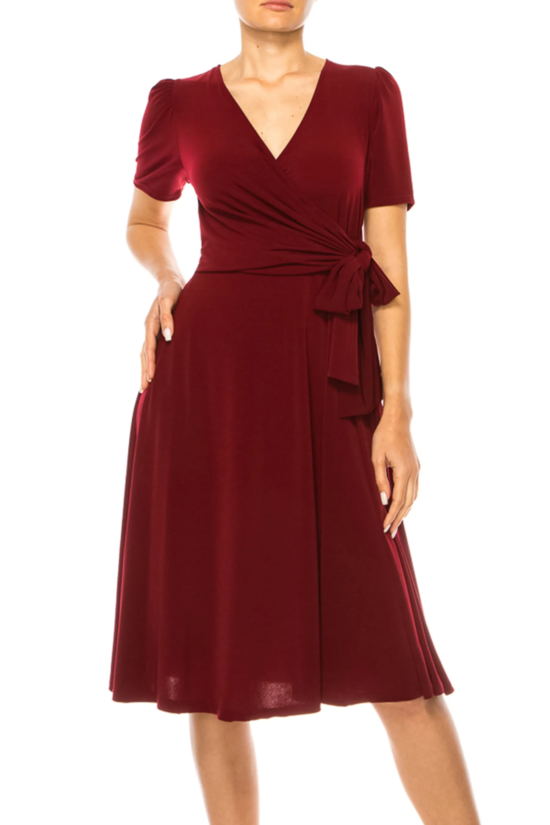 Women's Stylish Solid Faux Wrap Dress with Deep V-Neck D864 $15 Each