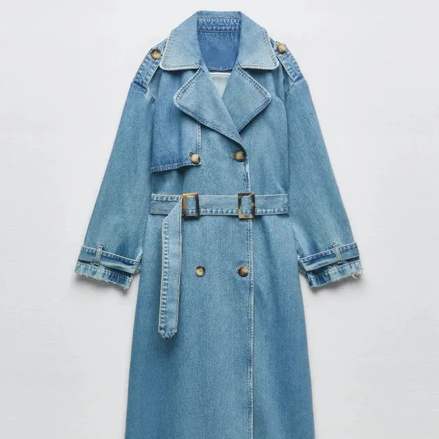 Women's trench coat in a trendy denim look - Comfortable and versatile - Trendy fashion for any season