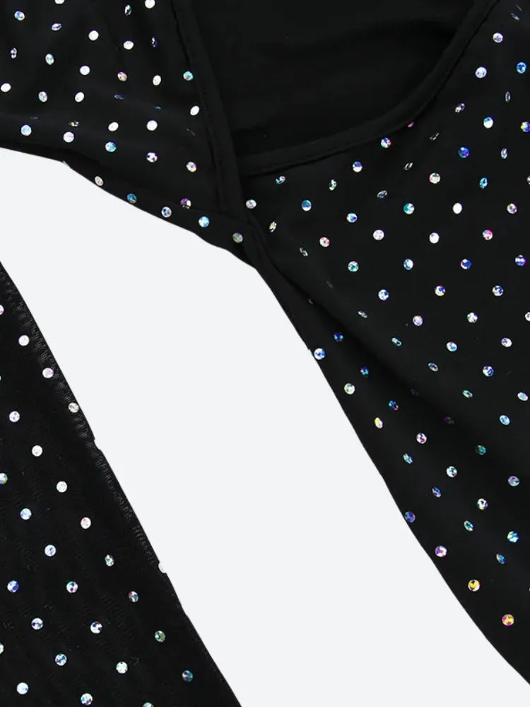 Y2K Rhinestone Plunge Neck Midi Dress
