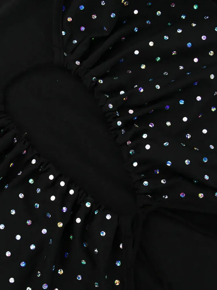 Y2K Rhinestone Plunge Neck Midi Dress