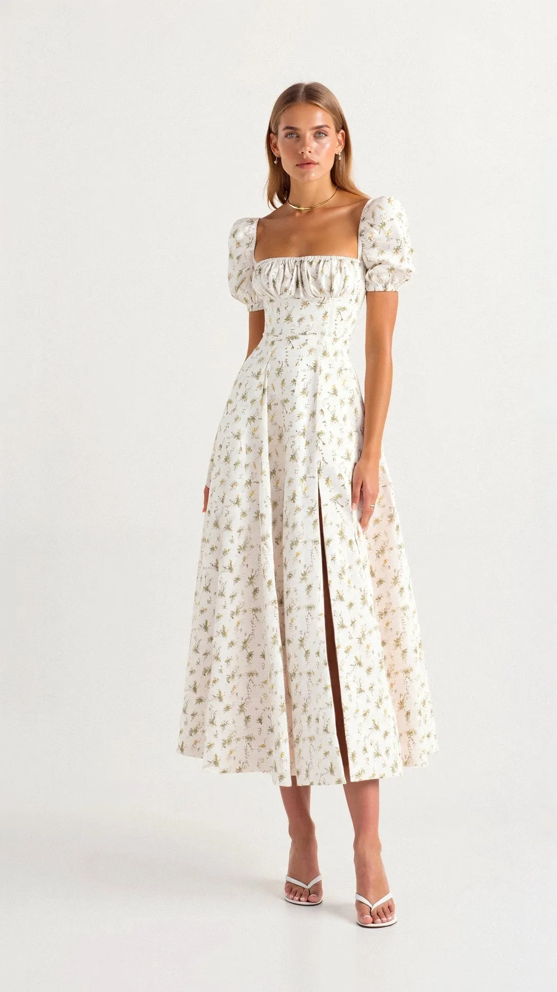 Yamina - Stylish V Neck Cut Woman's Midi Dress