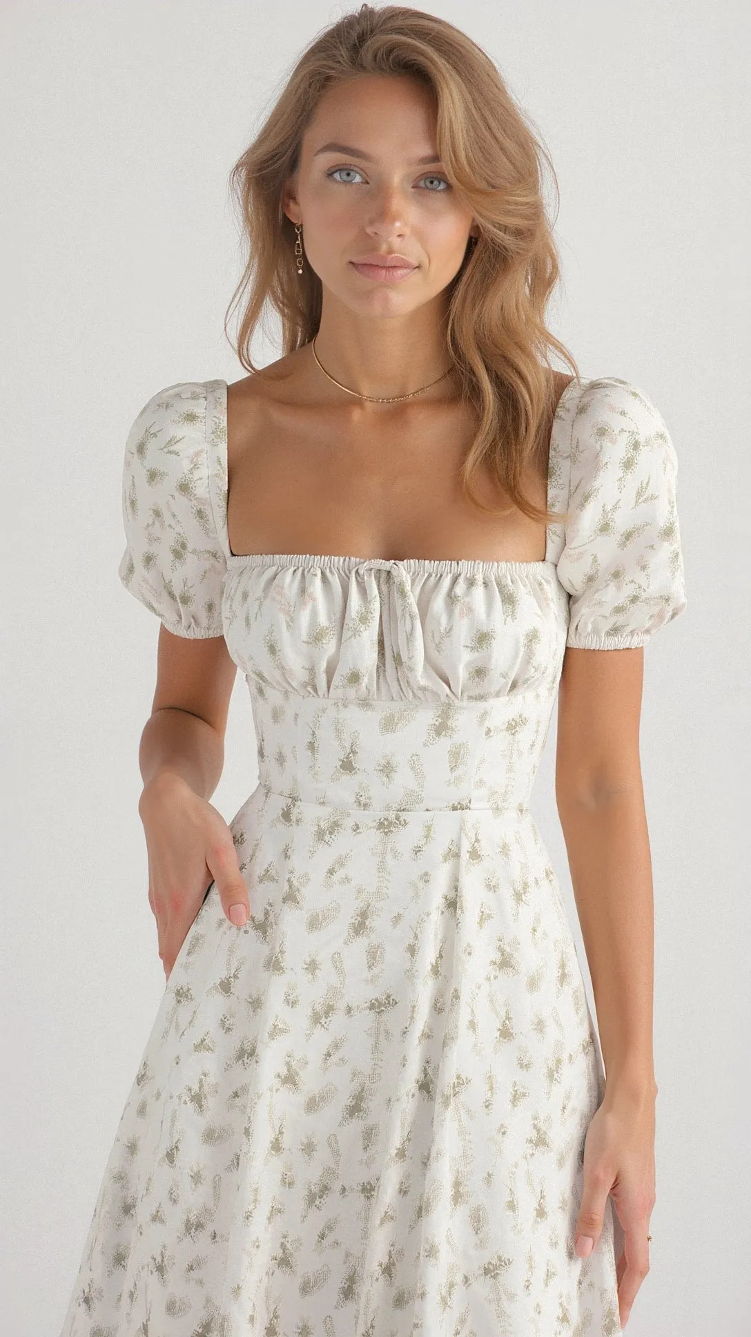 Yamina - Stylish V Neck Cut Woman's Midi Dress