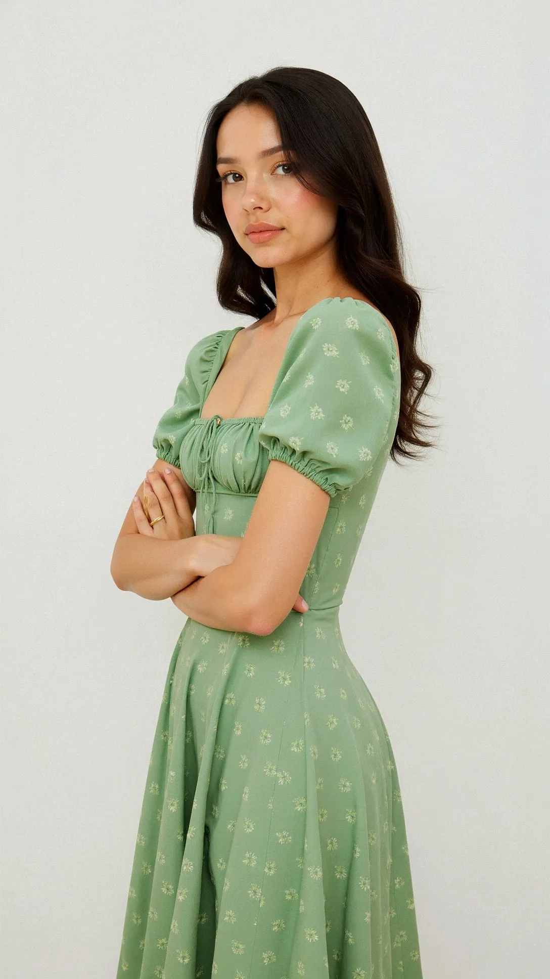 Yamina - Stylish V Neck Cut Woman's Midi Dress