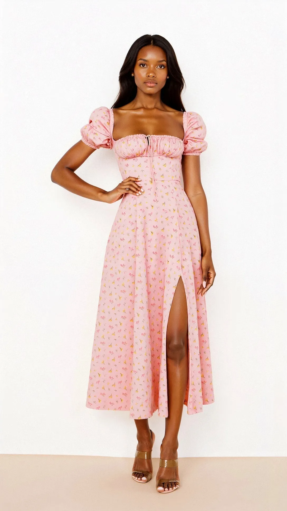 Yamina - Stylish V Neck Cut Woman's Midi Dress