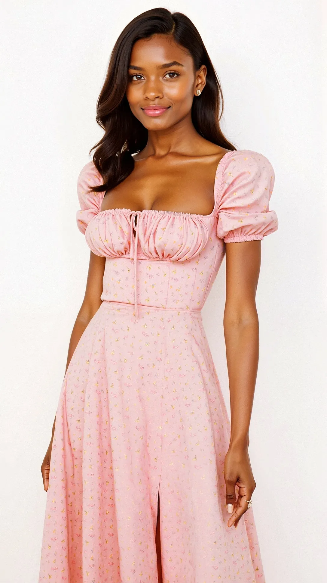 Yamina - Stylish V Neck Cut Woman's Midi Dress