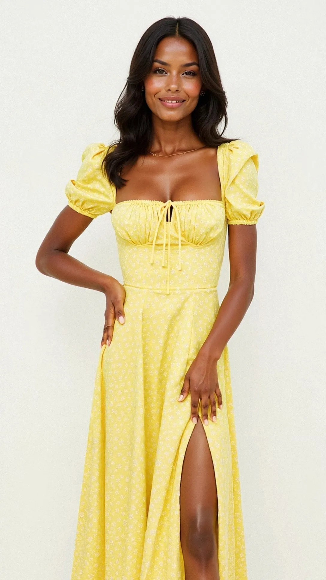 Yamina - Stylish V Neck Cut Woman's Midi Dress