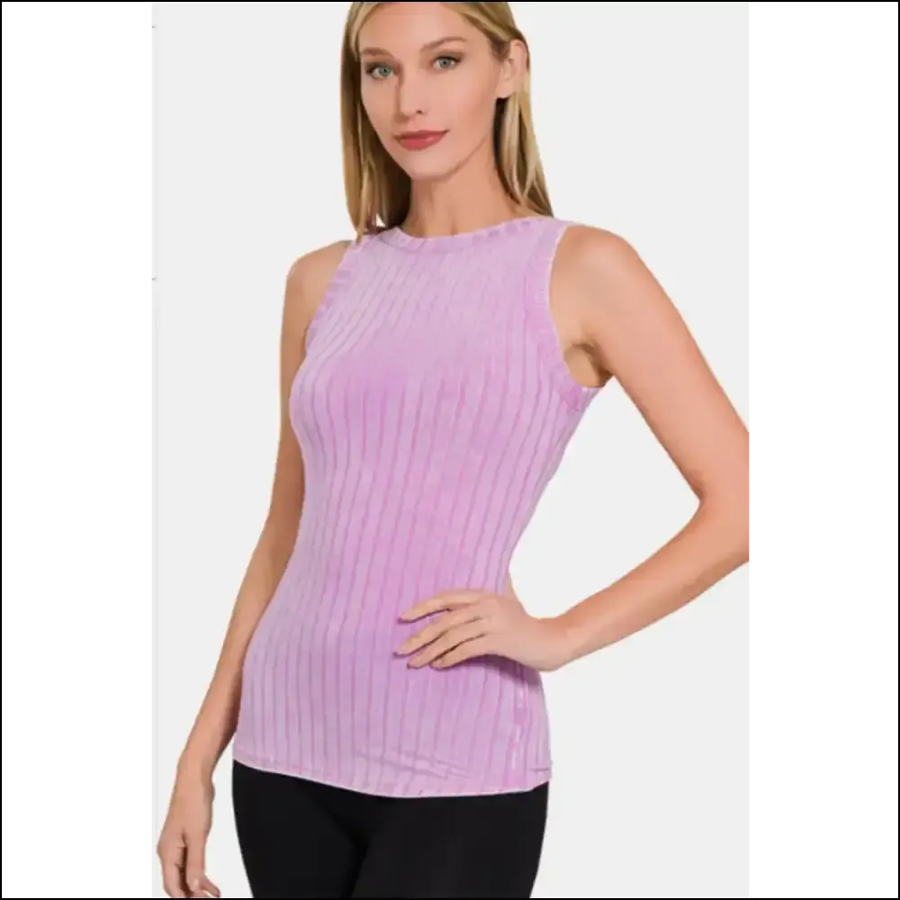 Zenana Ribbed Washed Round Neck Tank - Effortless Style