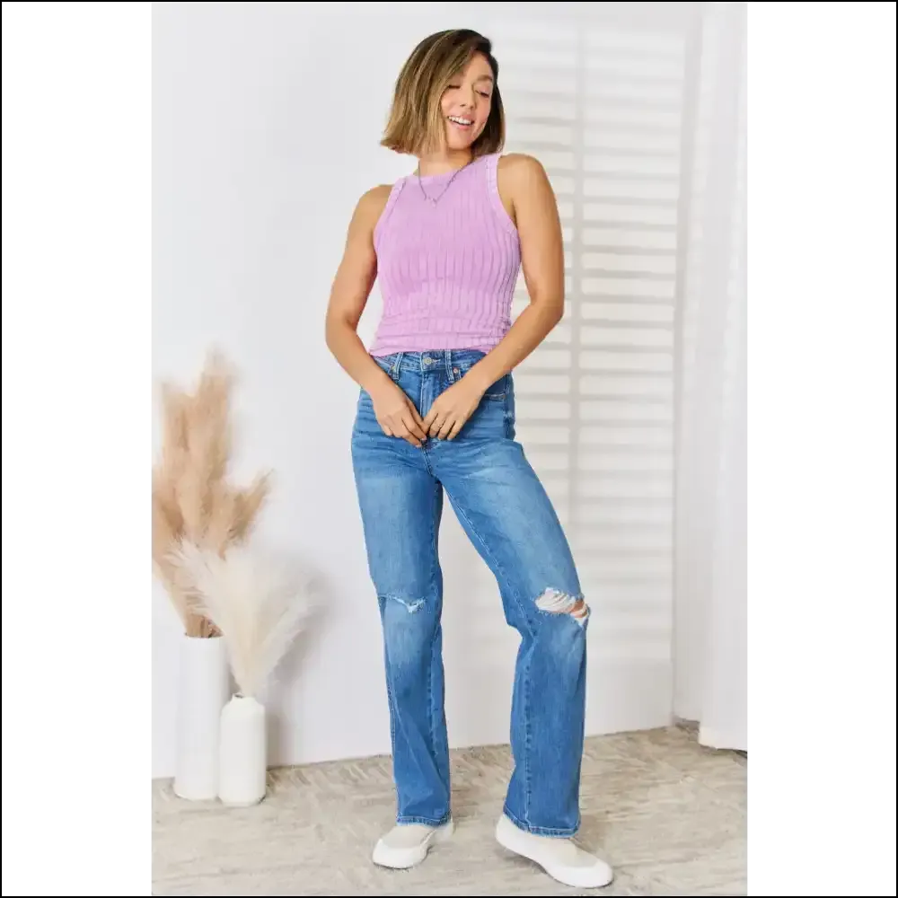 Zenana Ribbed Washed Round Neck Tank - Effortless Style