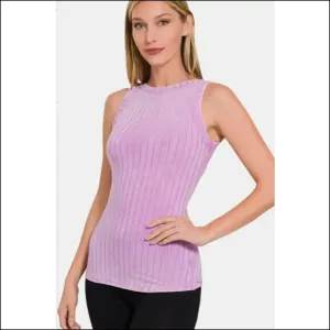 Zenana Ribbed Washed Round Neck Tank - Effortless Style